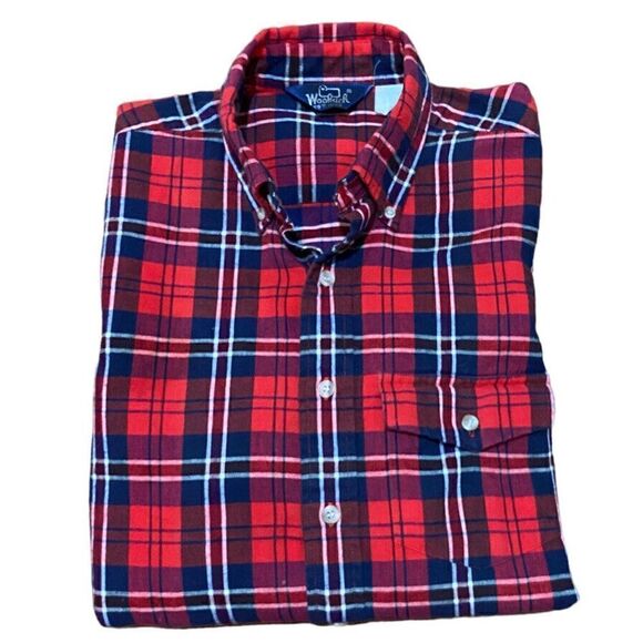VTG Woolrich Long Sleeve‎ Button Up Flannel Shirt Red Plaid Mens Size M?Hunting - Picture 1 of 7